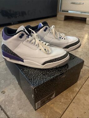 Jordan White and Purple Retro Basketball Shoes